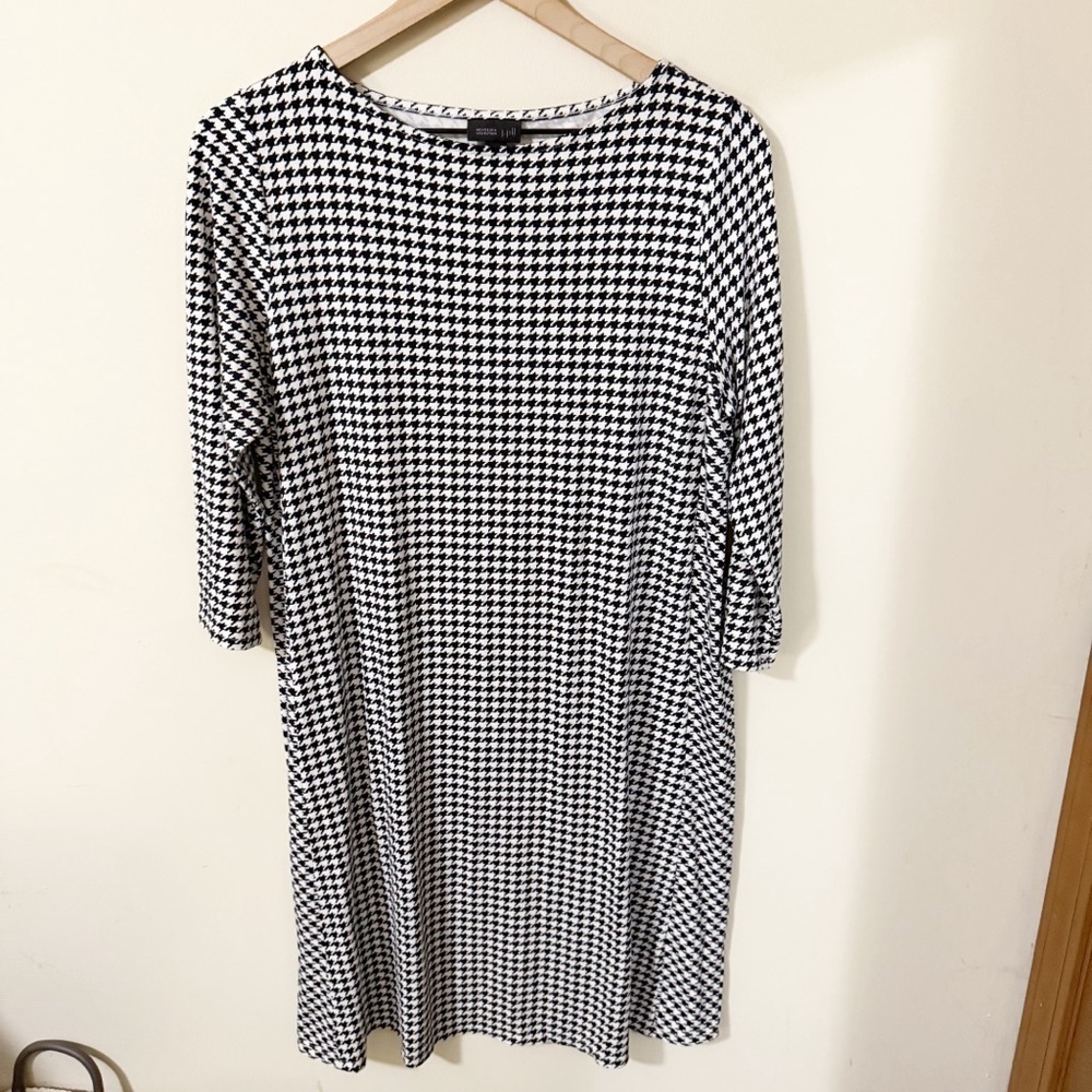 J Jill Wearever Collection Womens Black White Dress 3/4 Sleeve Size Medium